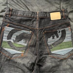 Vintage ECKO UNLTD 34W Jeans Baggy Wide Leg Embroidered Denim Foundry Y2K 90s